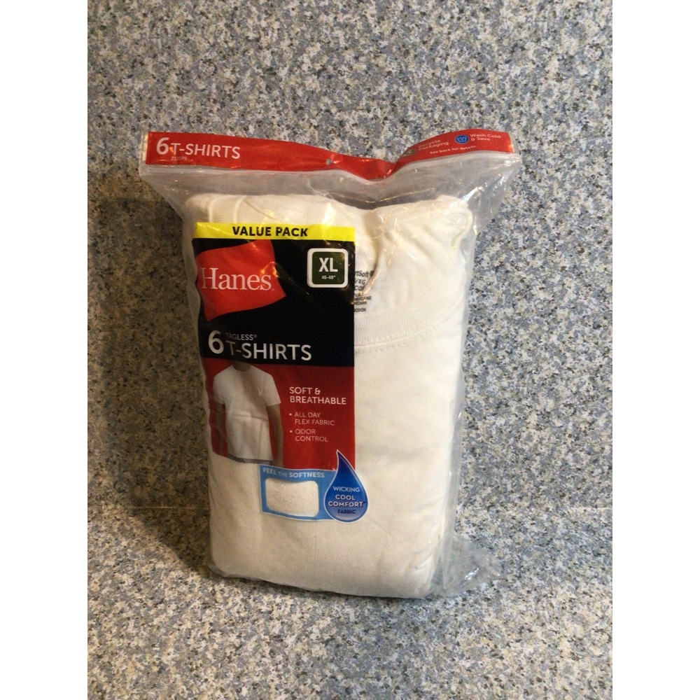 Hanes Mens White Crew Neck T-Shirts Tagless Wicking 6 Pack Value Pack XL 2135P6